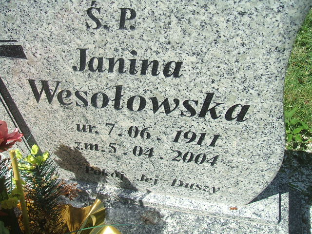 Janina Wesołowska 1911 Kobierzyce - Grobonet - Wyszukiwarka osób pochowanych